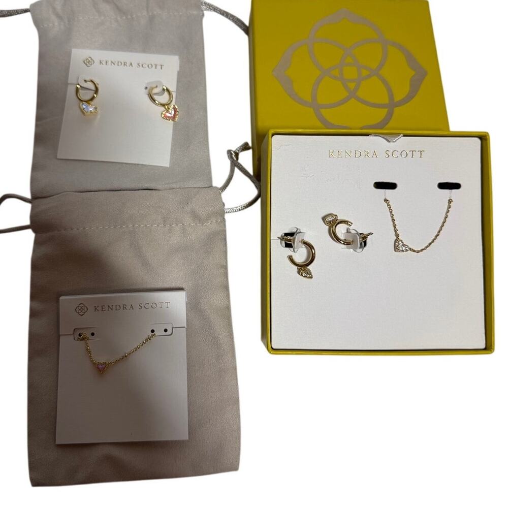 New Kendra Scott 3 heart collection earrings necklace stud iridescent aurora